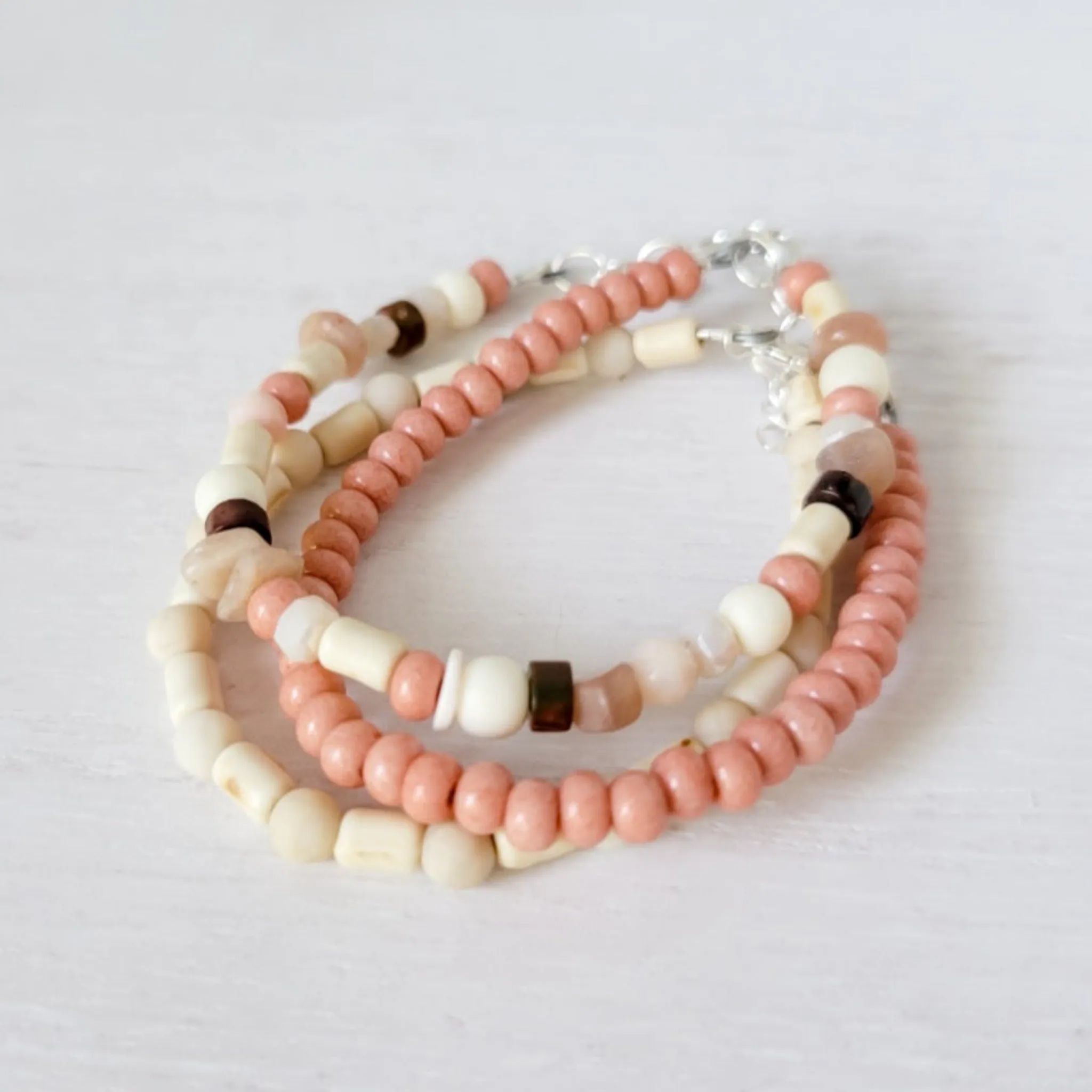 Mauve & Cream Girls Bracelet Stacking Set - Set of 3 or Each