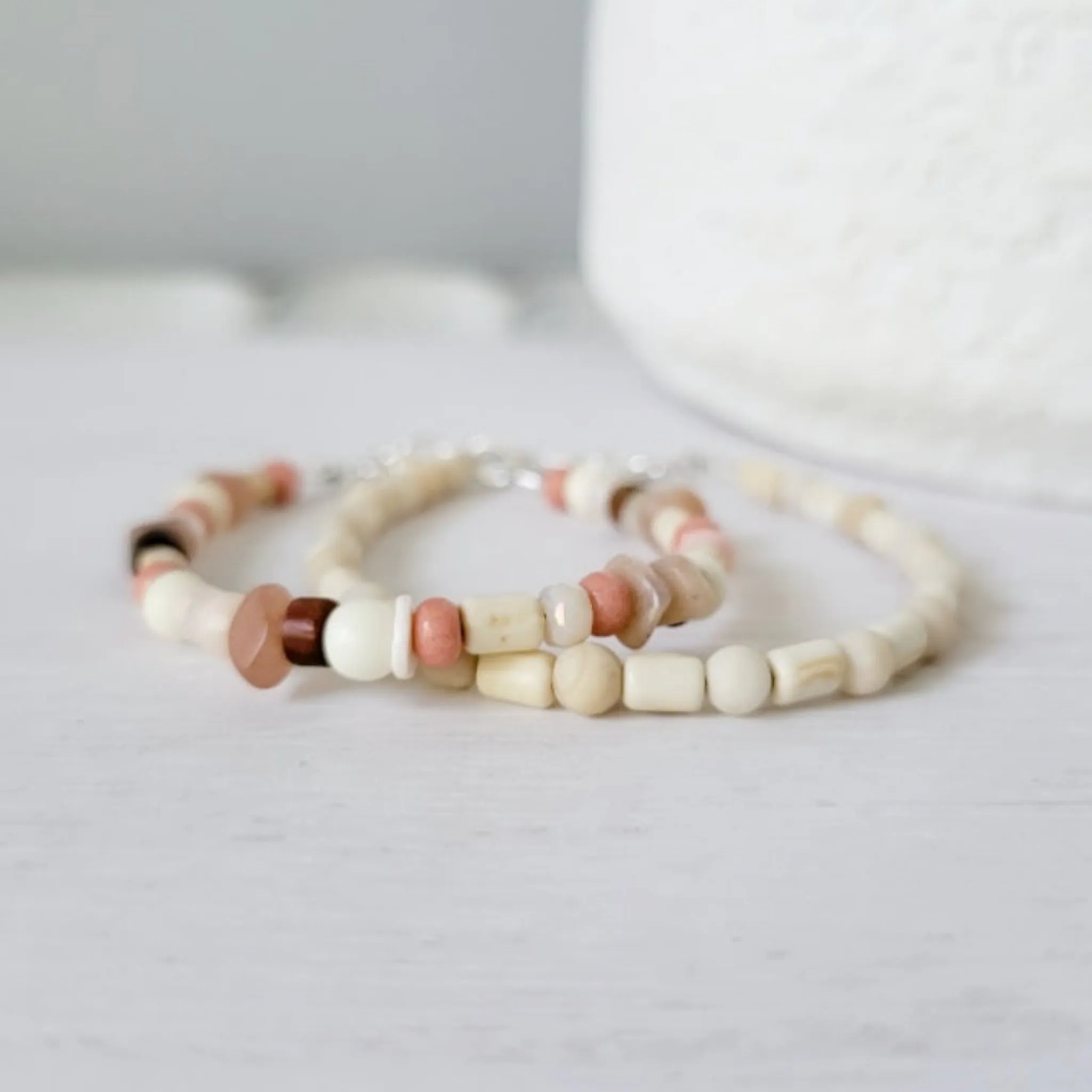 Mauve & Cream Girls Bracelet Stacking Set - Set of 3 or Each