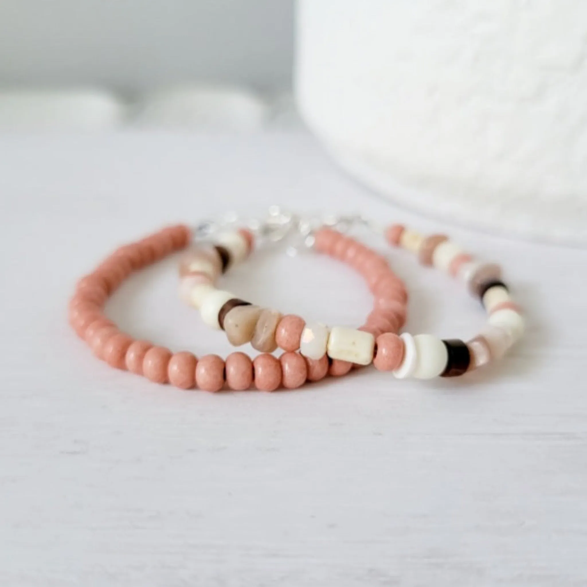 Mauve & Cream Girls Bracelet Stacking Set - Set of 3 or Each