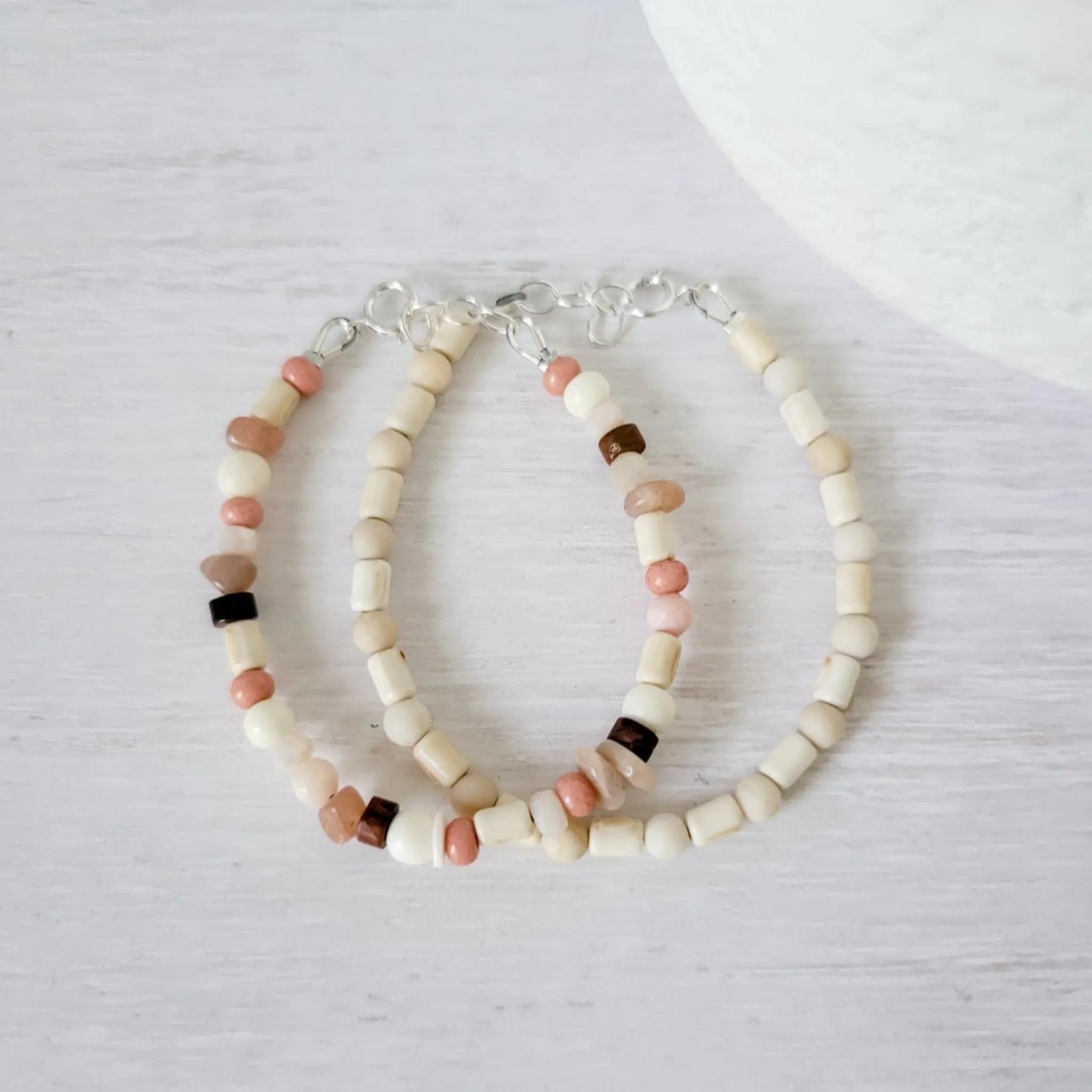Mauve & Cream Girls Bracelet Stacking Set - Set of 3 or Each