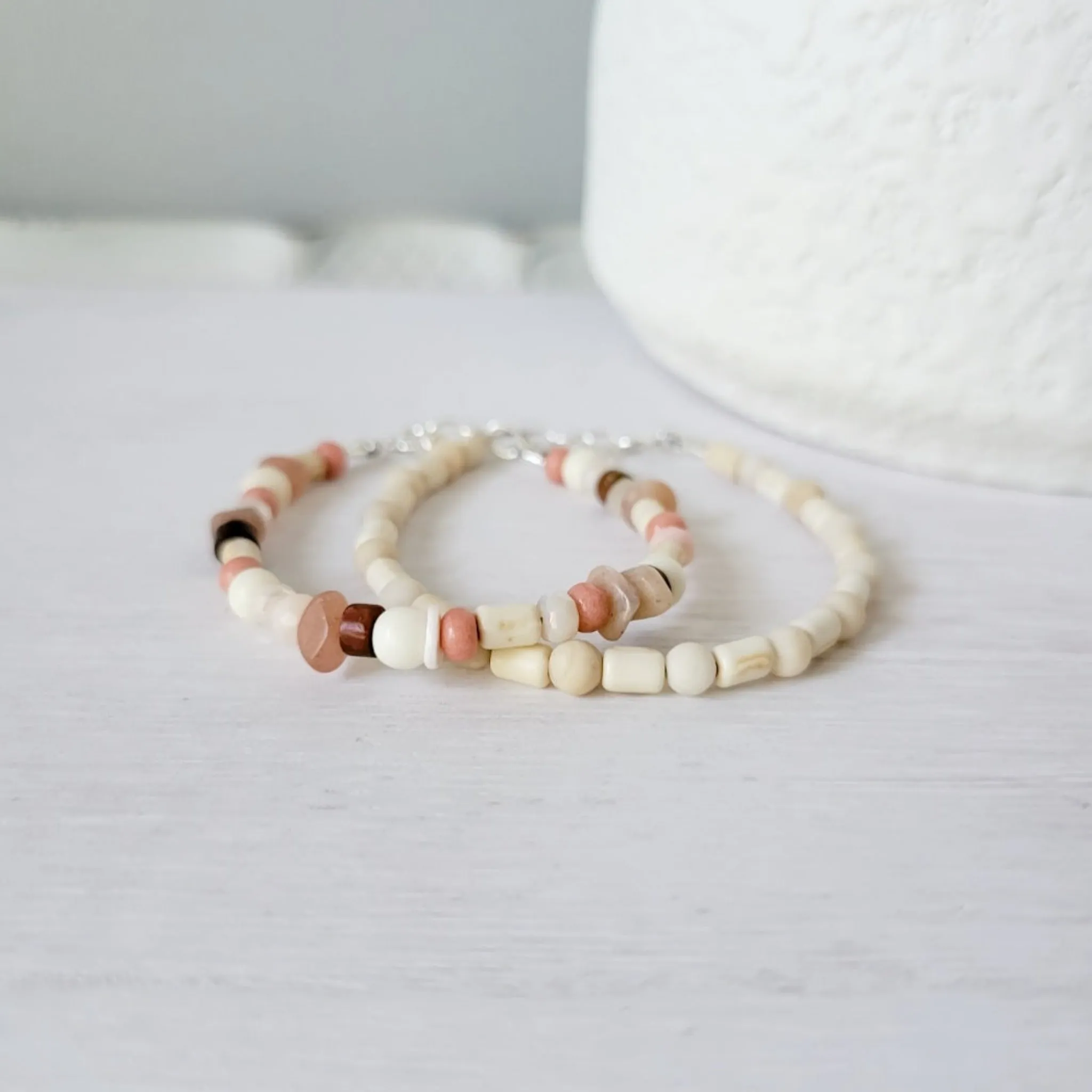 Mauve & Cream Girls Bracelet Stacking Set - Set of 3 or Each
