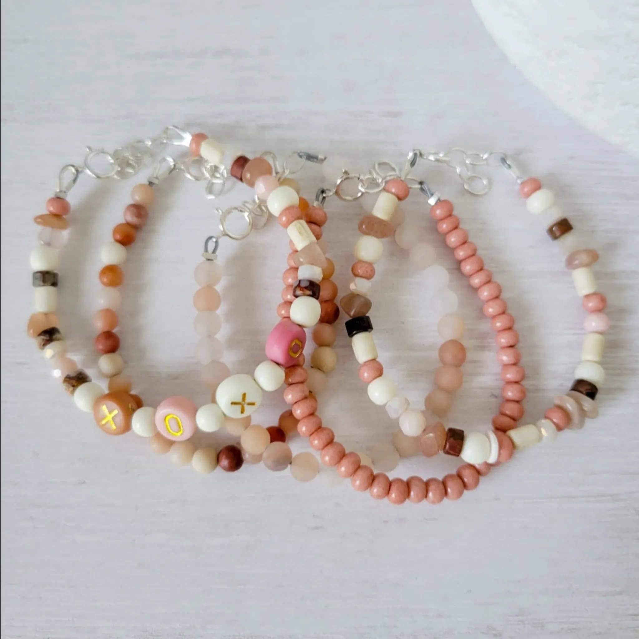 Mauve & Cream Girls Bracelet Stacking Set - Set of 3 or Each