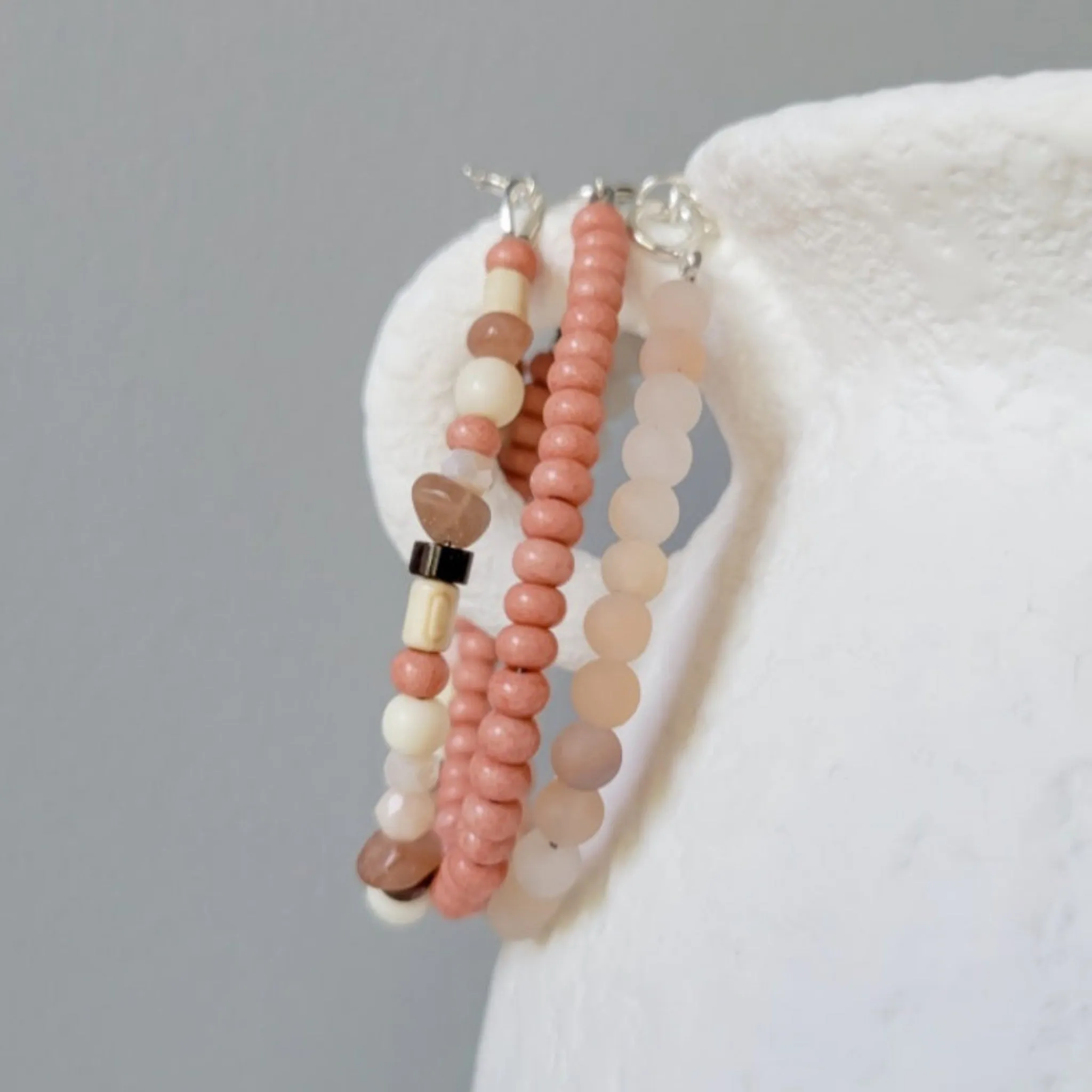 Mauve & Cream Girls Bracelet Stacking Set - Set of 3 or Each