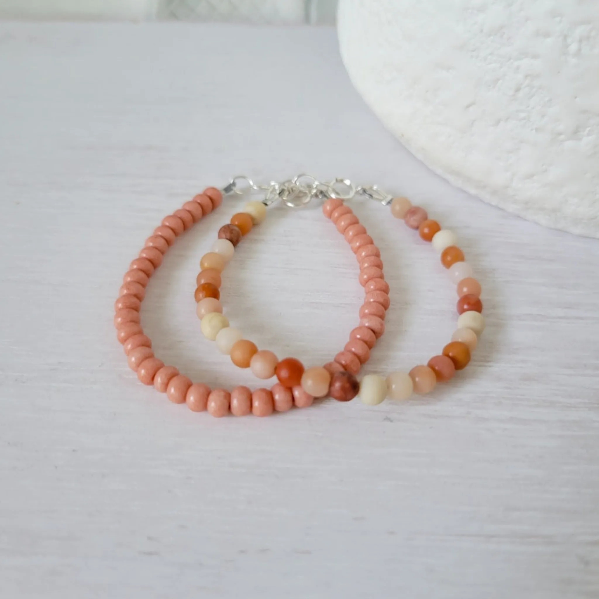 Mauve & Cream Girls Bracelet Stacking Set - Set of 3 or Each
