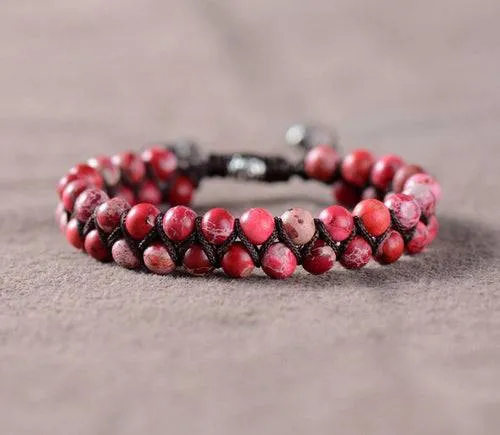 Men Bracelet Cool Natural Stone Beads Braided Cuff