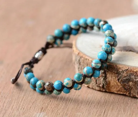 Men Bracelet Cool Natural Stone Beads Braided Cuff