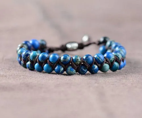Men Bracelet Cool Natural Stone Beads Braided Cuff