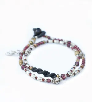 Men’s & Unisex Detailed Skinny Garnet Wrap Bracelet