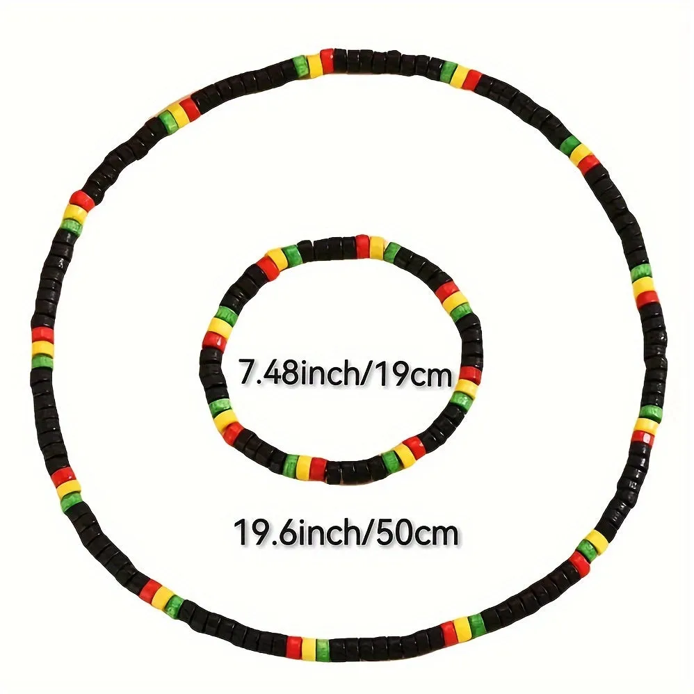 Men's Bohemian Colorful Bead Necklace Bracelet Set