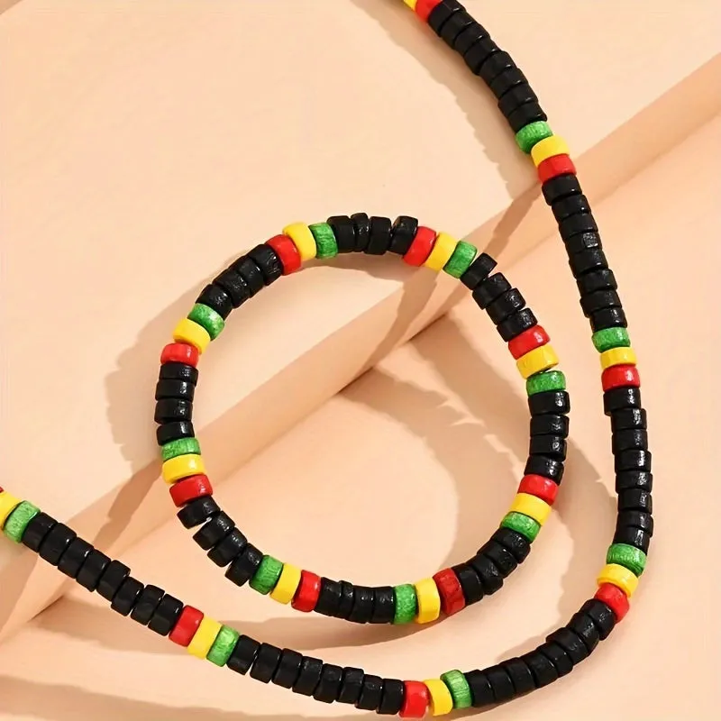 Men's Bohemian Colorful Bead Necklace Bracelet Set