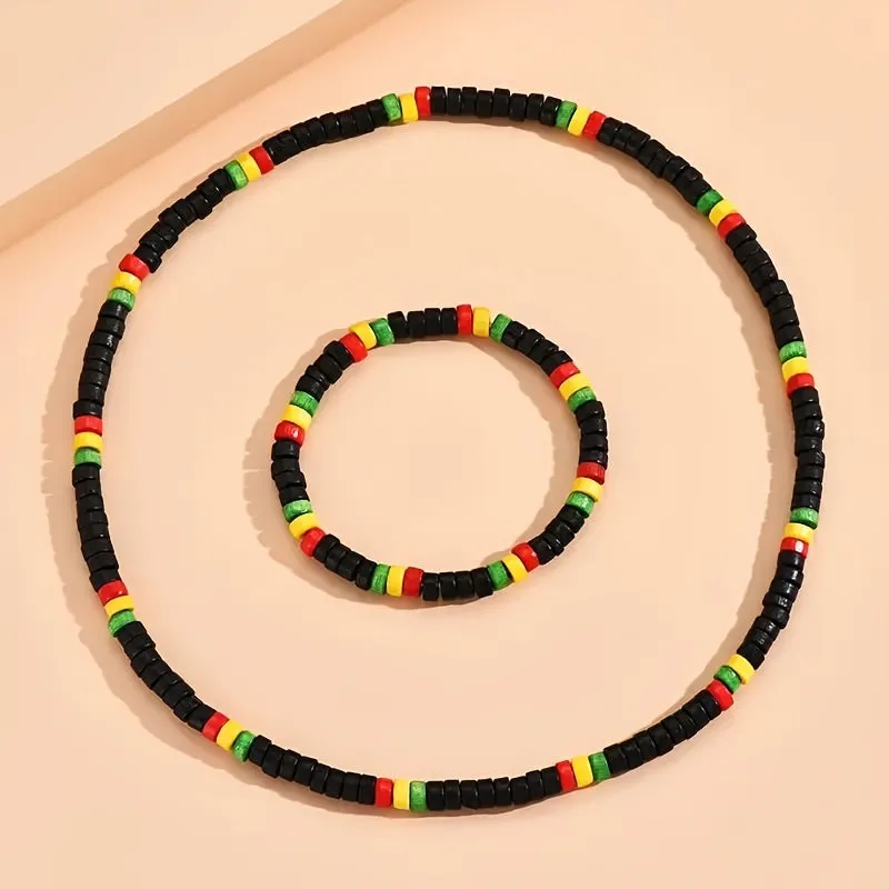 Men's Bohemian Colorful Bead Necklace Bracelet Set