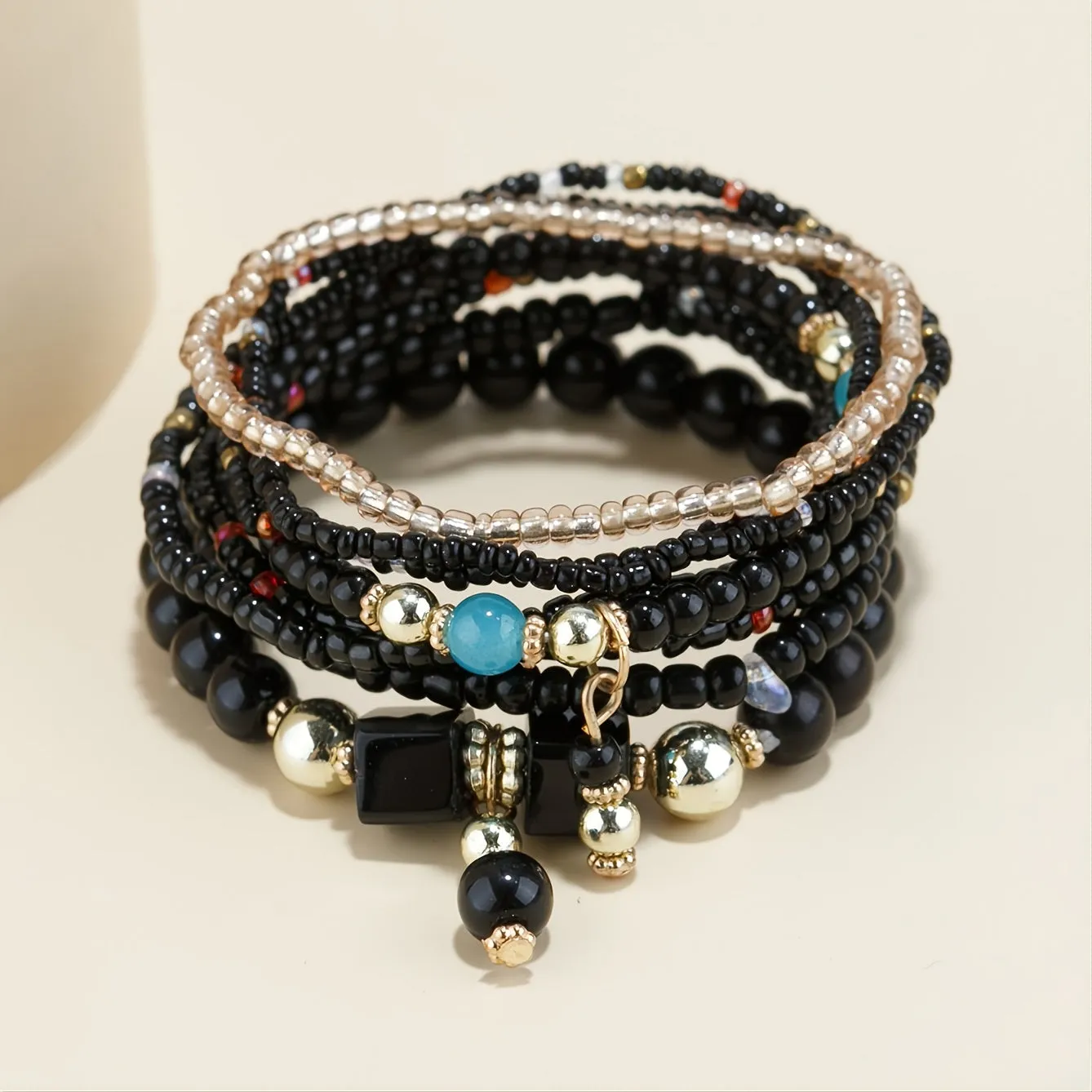 Men's Bohemian Style Turquoise Beaded Elastic Bracelet Set