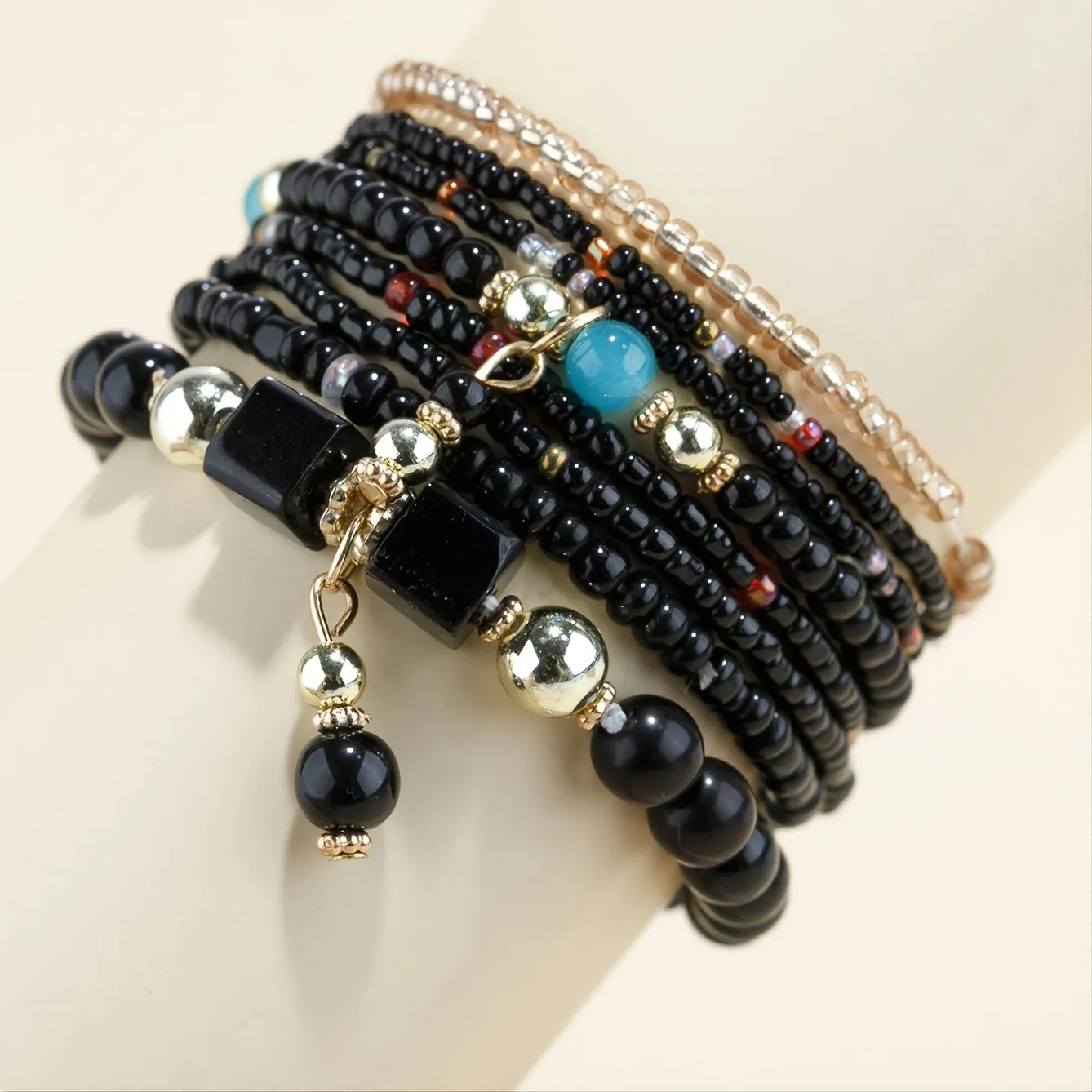 Men's Bohemian Style Turquoise Beaded Elastic Bracelet Set