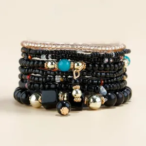 Men's Bohemian Style Turquoise Beaded Elastic Bracelet Set
