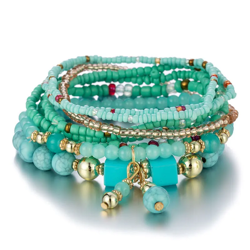 Men's Bohemian Style Turquoise Beaded Elastic Bracelet Set