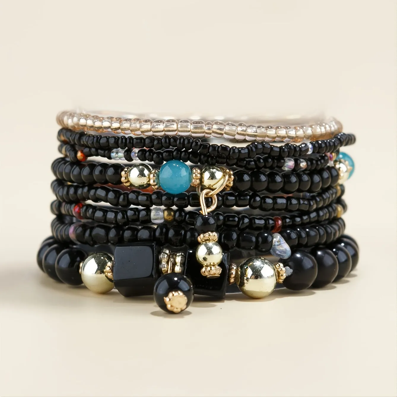 Men's Bohemian Style Turquoise Beaded Elastic Bracelet Set
