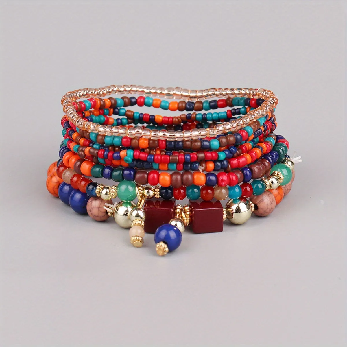 Men's Bohemian Style Turquoise Beaded Elastic Bracelet Set