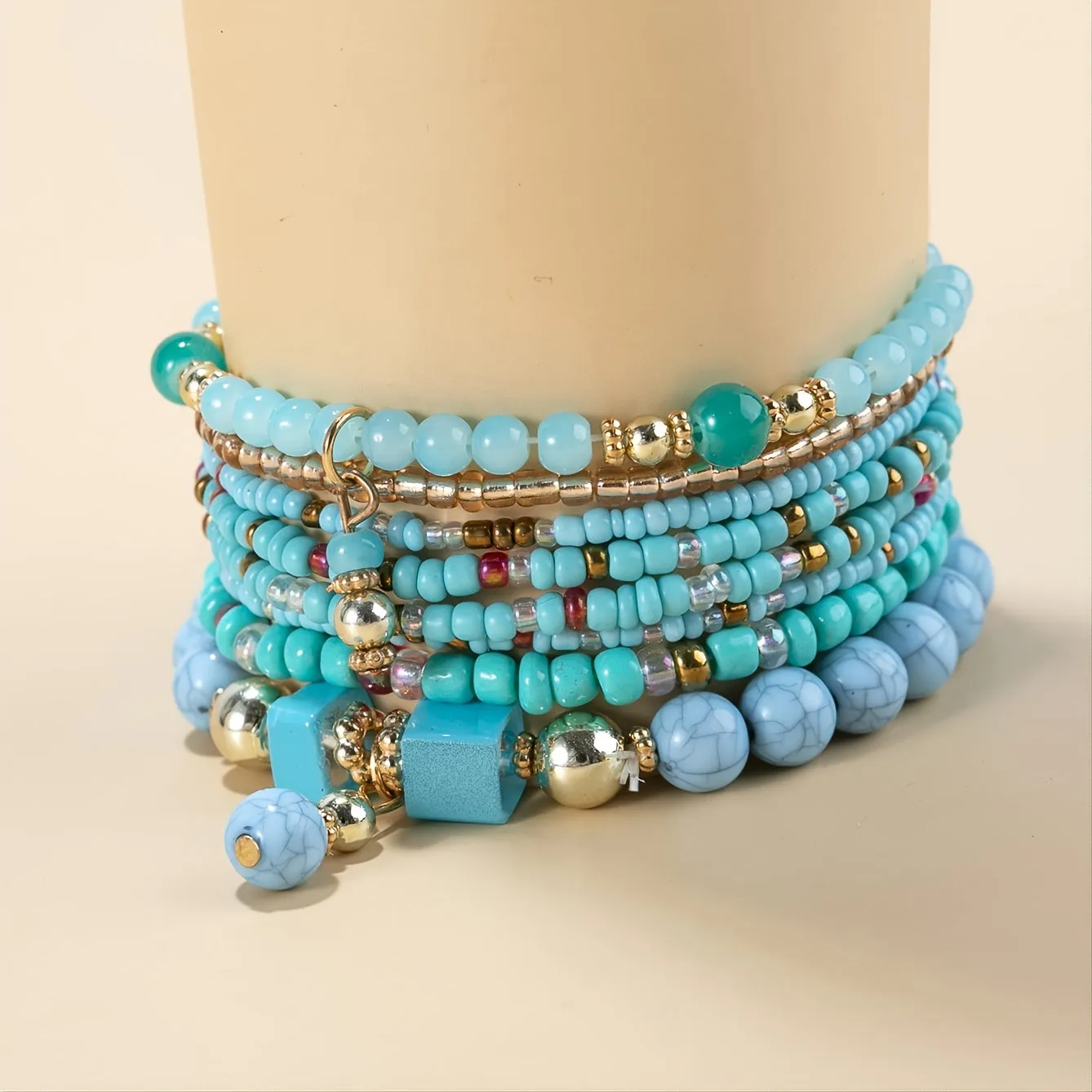 Men's Bohemian Style Turquoise Beaded Elastic Bracelet Set
