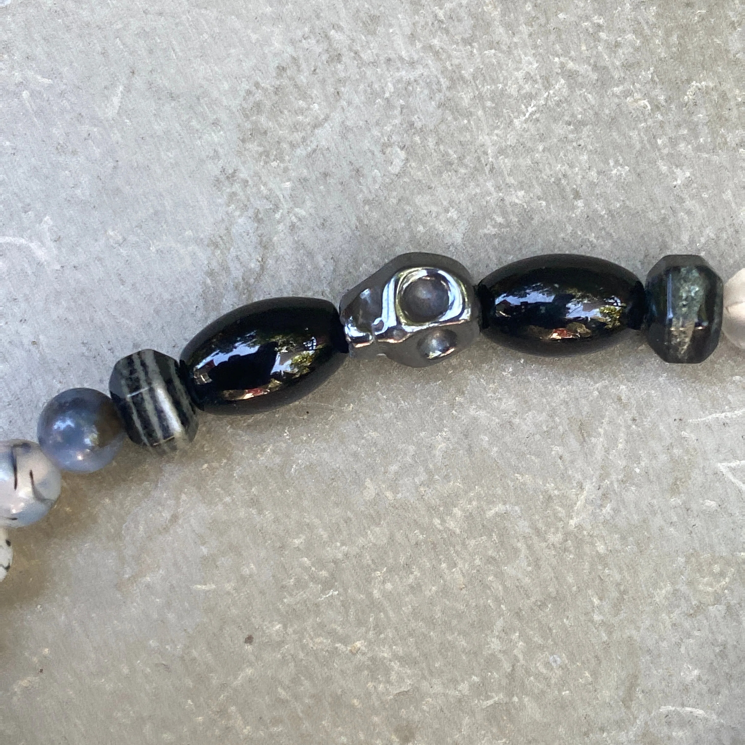 Mens Dragon’s vein agate, black & silver smoke jasper & hematite "curse" bracelet