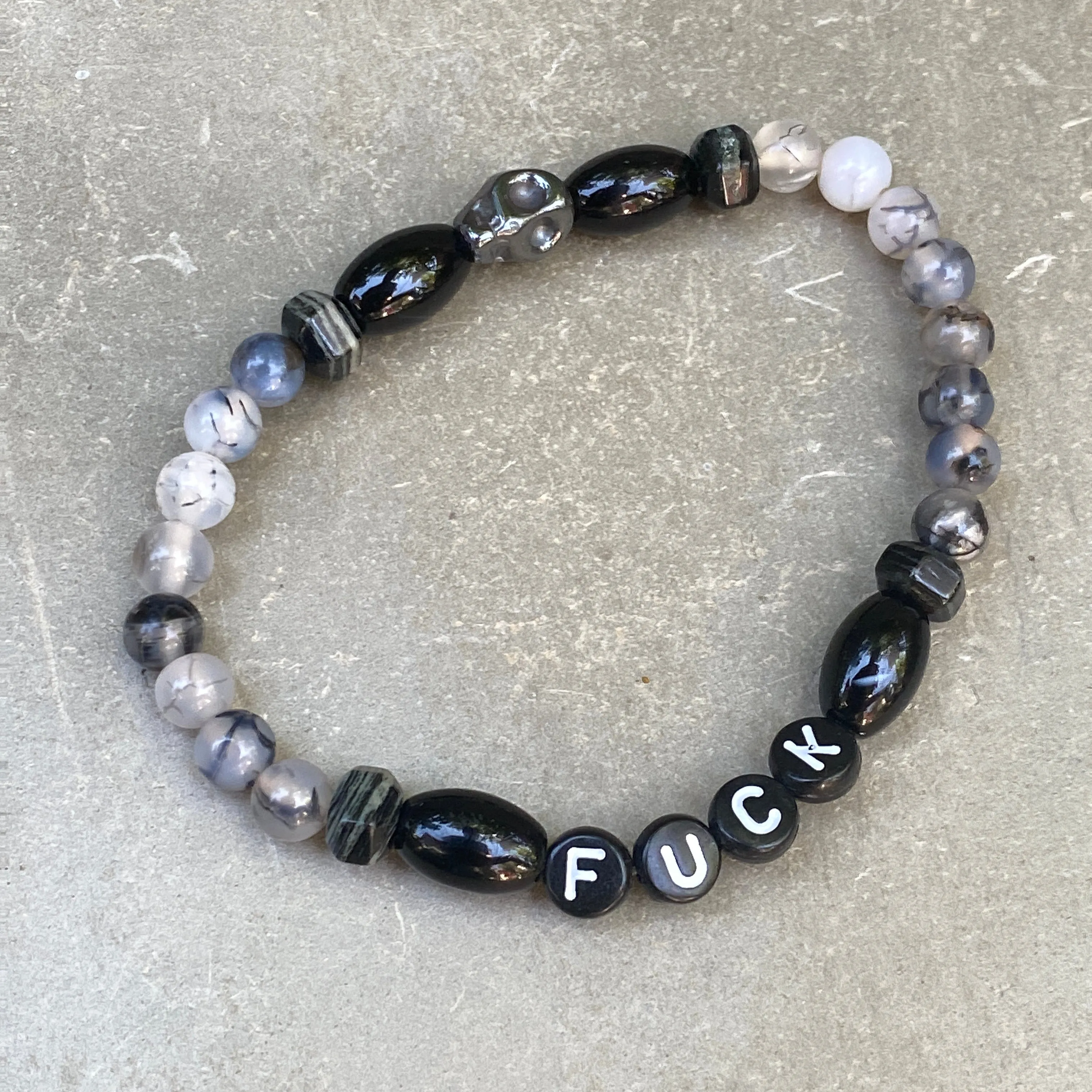 Mens Dragon’s vein agate, black & silver smoke jasper & hematite "curse" bracelet
