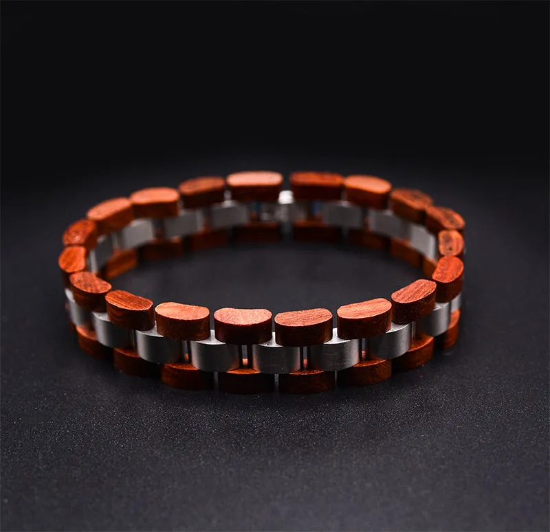 Mens Wooden Bracelet Stylish Wood & Stainless Steel Combined Cherry Wooden Bangle
