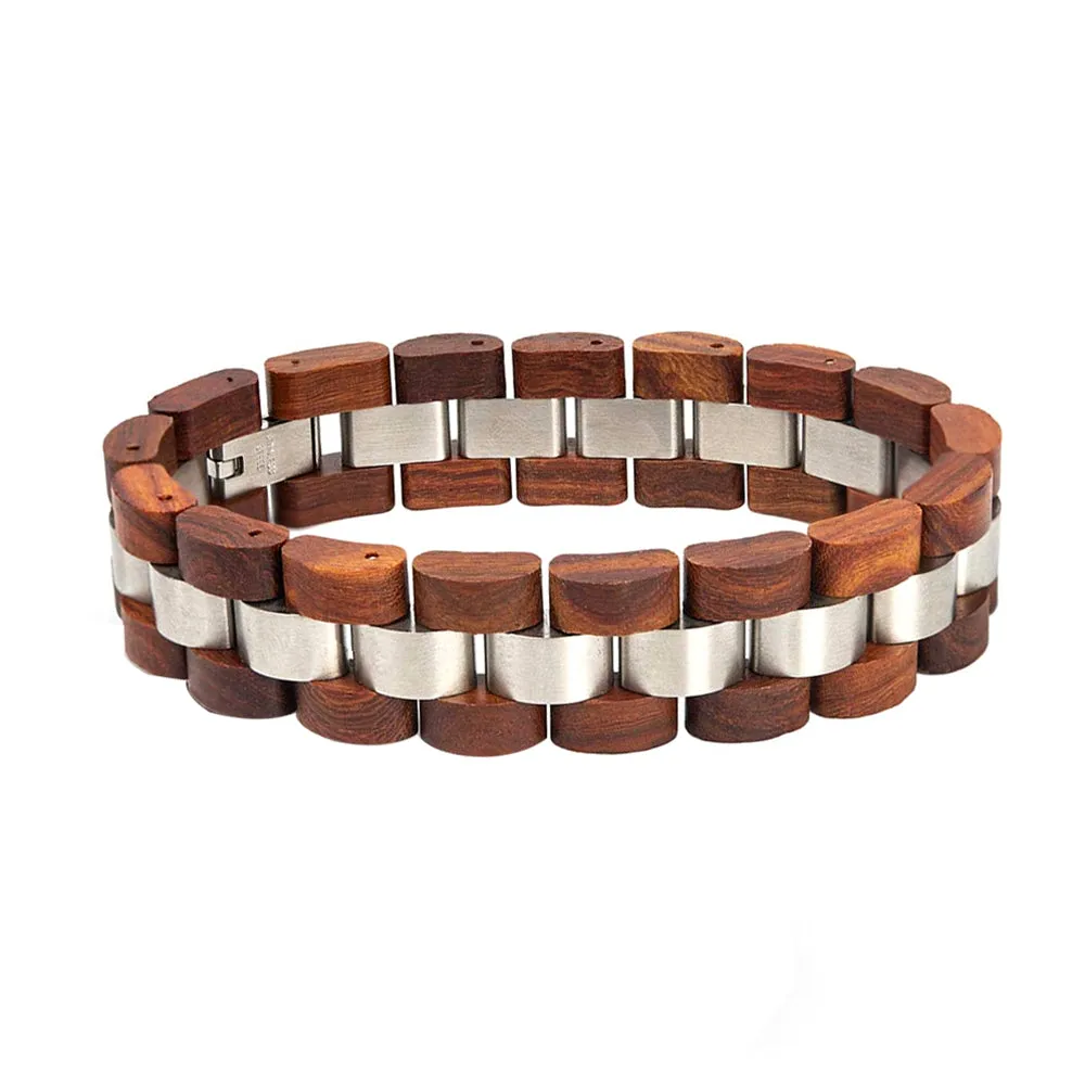 Mens Wooden Bracelet Stylish Wood & Stainless Steel Combined Cherry Wooden Bangle
