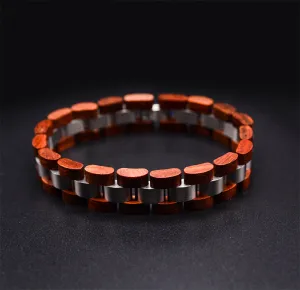 Mens Wooden Bracelet Stylish Wood & Stainless Steel Combined Cherry Wooden Bangle