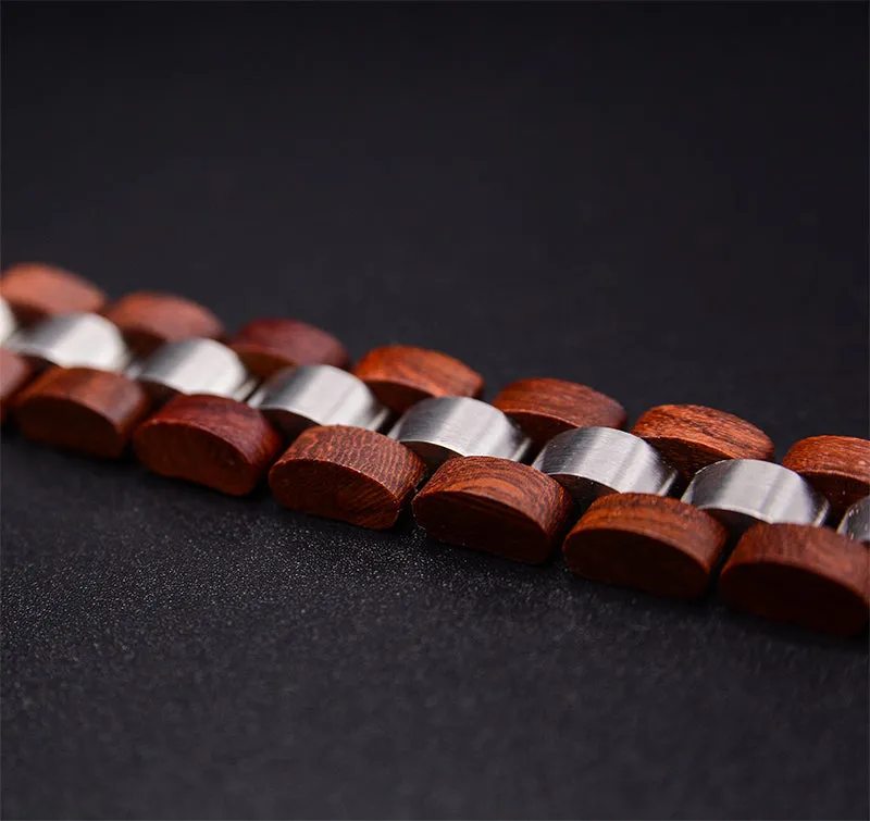 Mens Wooden Bracelet Stylish Wood & Stainless Steel Combined Cherry Wooden Bangle