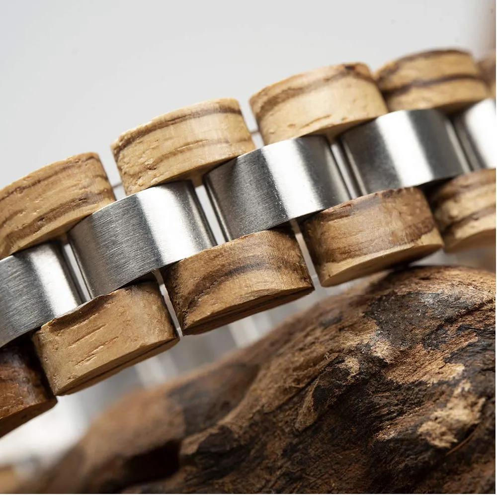 Mens Wooden Bracelet Stylish Wood & Stainless Steel Combined Wooden Bangle
