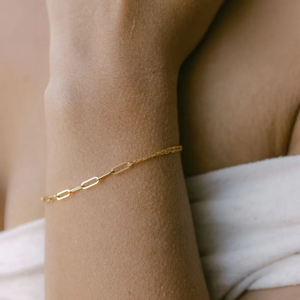 Mika Split Oval / Rope Chain Bracelet - Gold