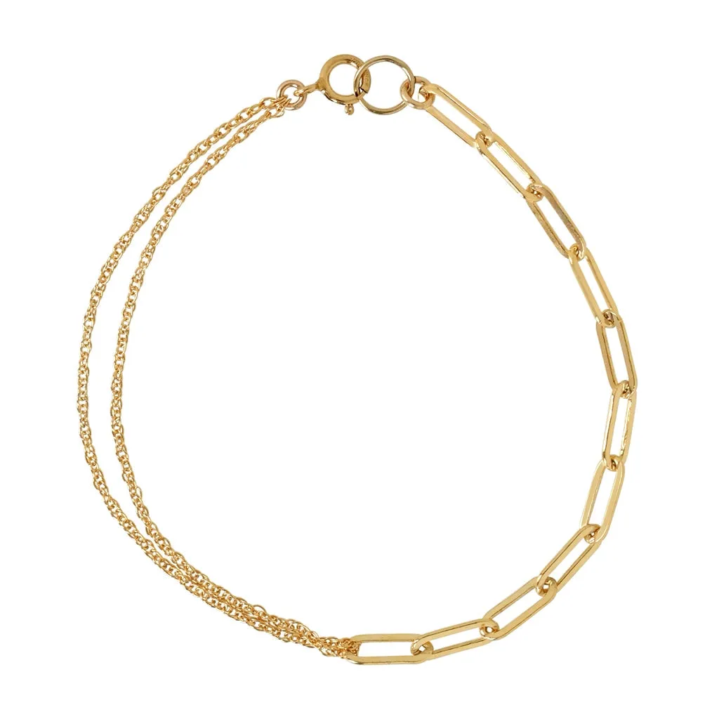 Mika Split Oval / Rope Chain Bracelet - Gold