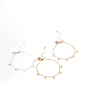 Mixed Metal Diamante Droplet Bracelet Pack