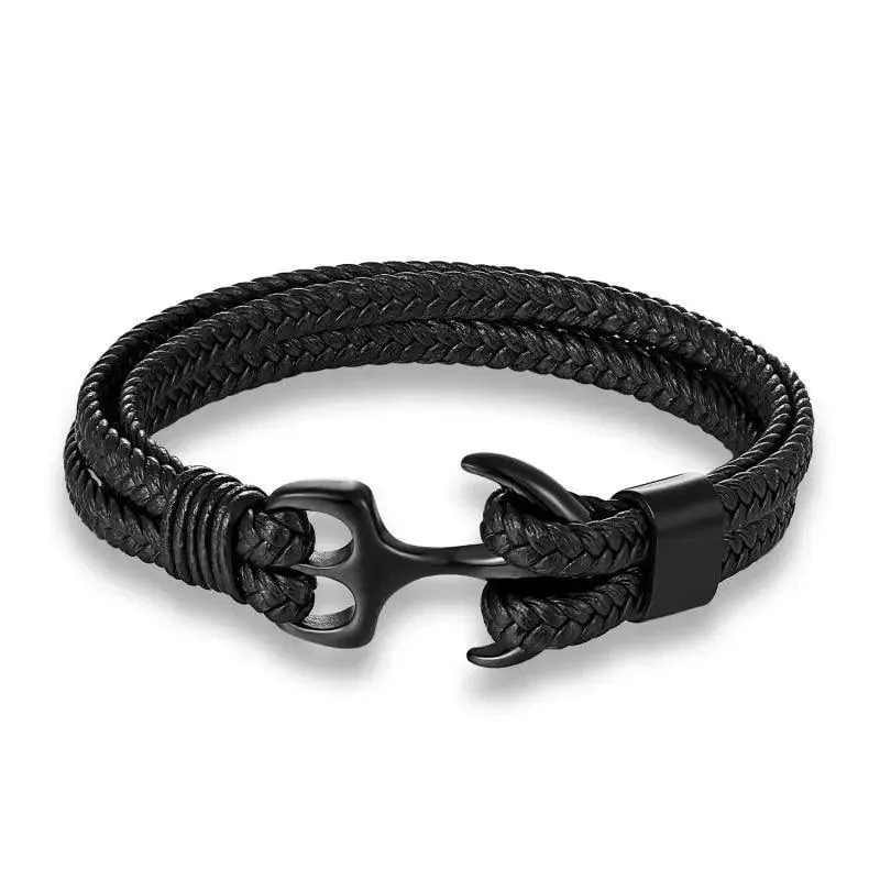 Modern Luxury Stainless Steel For Men Bracelet Legendary Red Genuine Leather Gold Black Anchor Multi-Layer Braided Bracelet Homme Elegant Men Jewelry