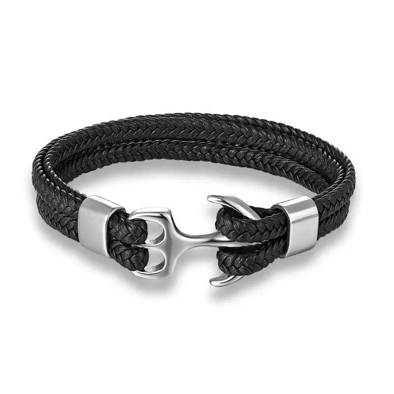 Modern Luxury Stainless Steel For Men Bracelet Legendary Red Genuine Leather Gold Black Anchor Multi-Layer Braided Bracelet Homme Elegant Men Jewelry