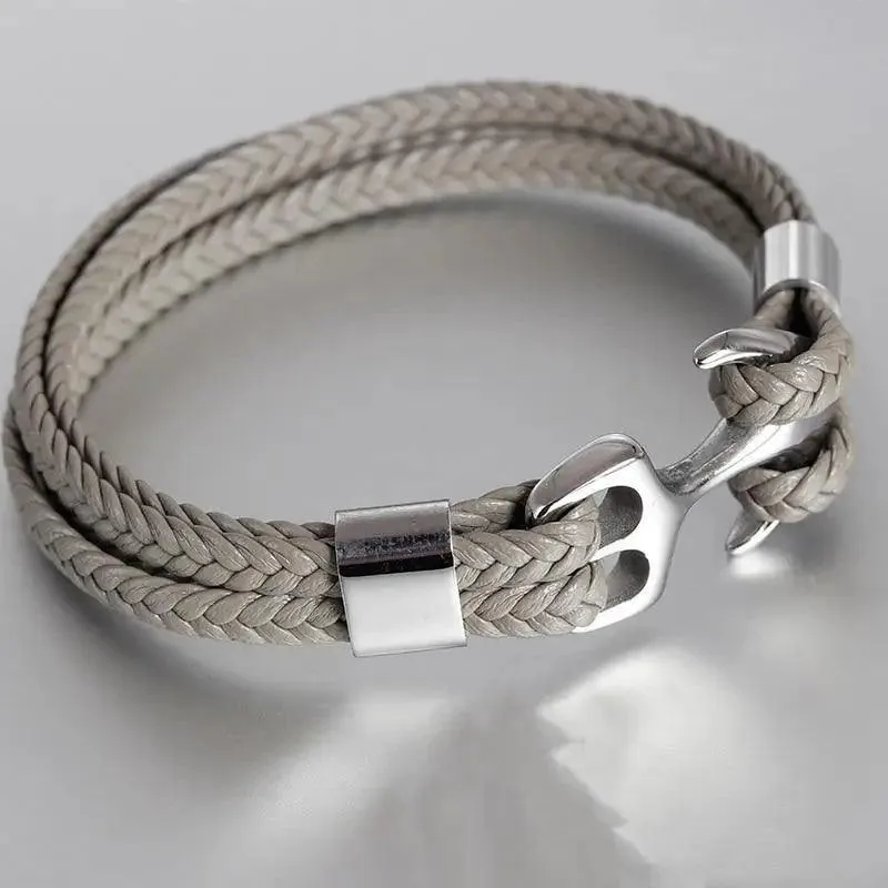 Modern Luxury Stainless Steel For Men Bracelet Legendary Red Genuine Leather Gold Black Anchor Multi-Layer Braided Bracelet Homme Elegant Men Jewelry