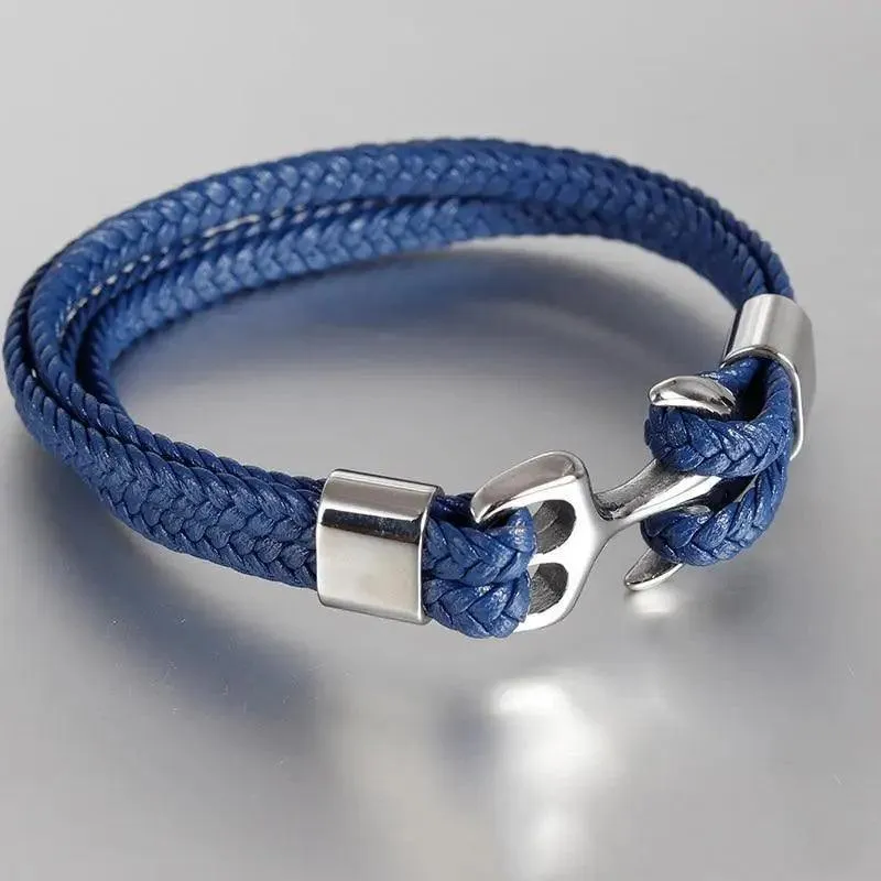Modern Luxury Stainless Steel For Men Bracelet Legendary Red Genuine Leather Gold Black Anchor Multi-Layer Braided Bracelet Homme Elegant Men Jewelry