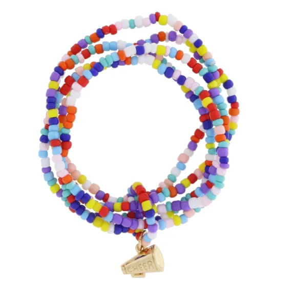 Multi Color Beaded Bracelet Set w/Cheer Charm