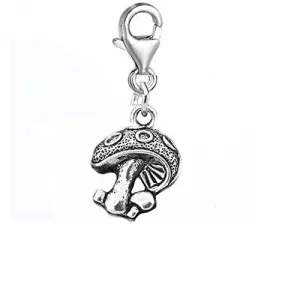 Mushroom Dangle Charm Pendant for European Clip on Charm Jewelry w/ Lobster Clasp