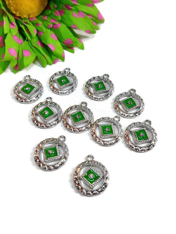 NA Green Enamel Pendant Charms Silver Tone - Narcotics Anonymous