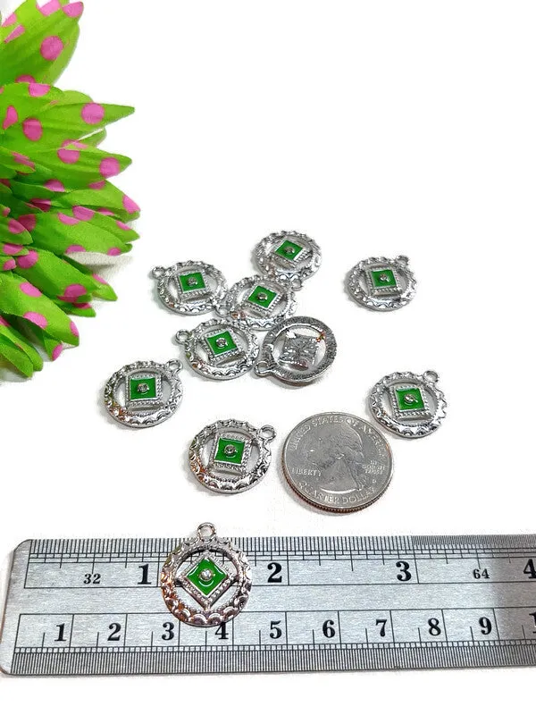 NA Green Enamel Pendant Charms Silver Tone - Narcotics Anonymous