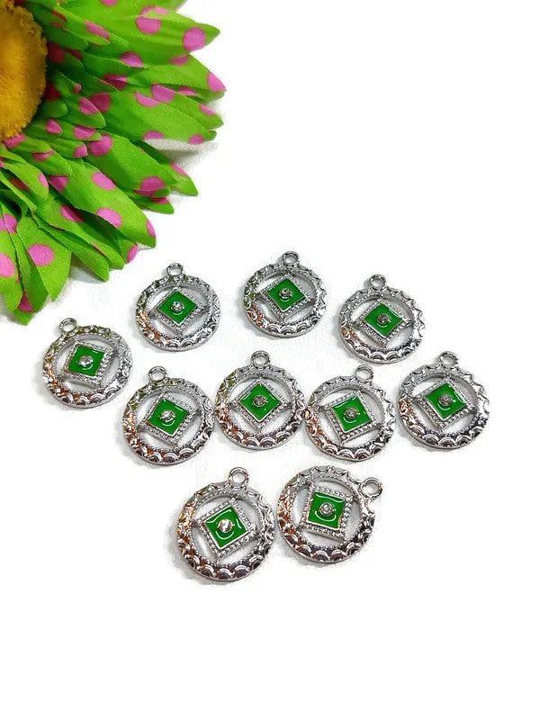 NA Green Enamel Pendant Charms Silver Tone - Narcotics Anonymous