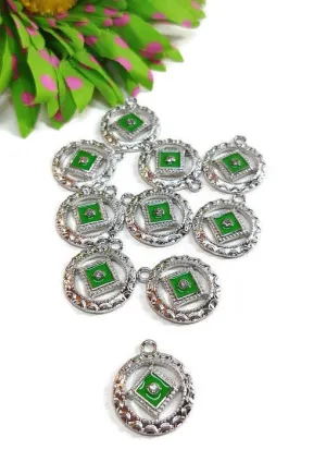 NA Green Enamel Pendant Charms Silver Tone - Narcotics Anonymous