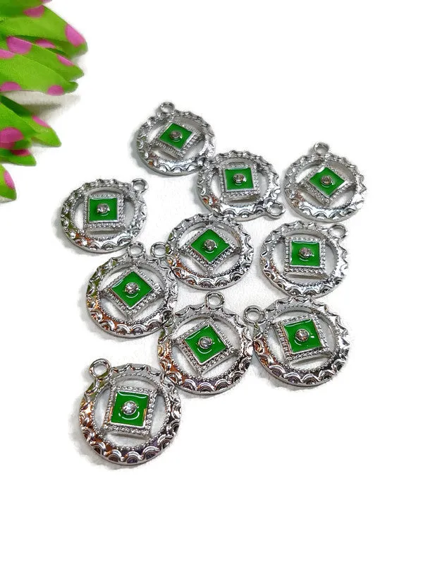 NA Green Enamel Pendant Charms Silver Tone - Narcotics Anonymous