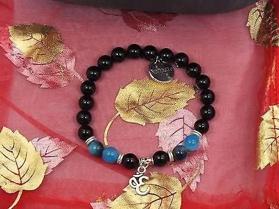 Namaste Jewelry Black Onyx blue Agate OM Stone Bead Yoga Evil Eye Free Bracelet