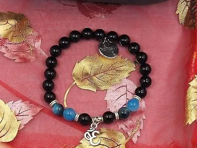 Namaste Jewelry Black Onyx blue Agate OM Stone Bead Yoga Evil Eye Free Bracelet