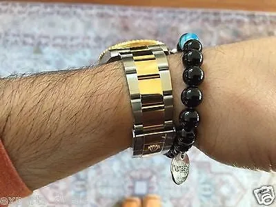 Namaste Jewelry Black Onyx blue Agate OM Stone Bead Yoga Evil Eye Free Bracelet