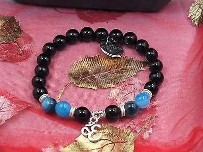 Namaste Jewelry Black Onyx blue Agate OM Stone Bead Yoga Evil Eye Free Bracelet