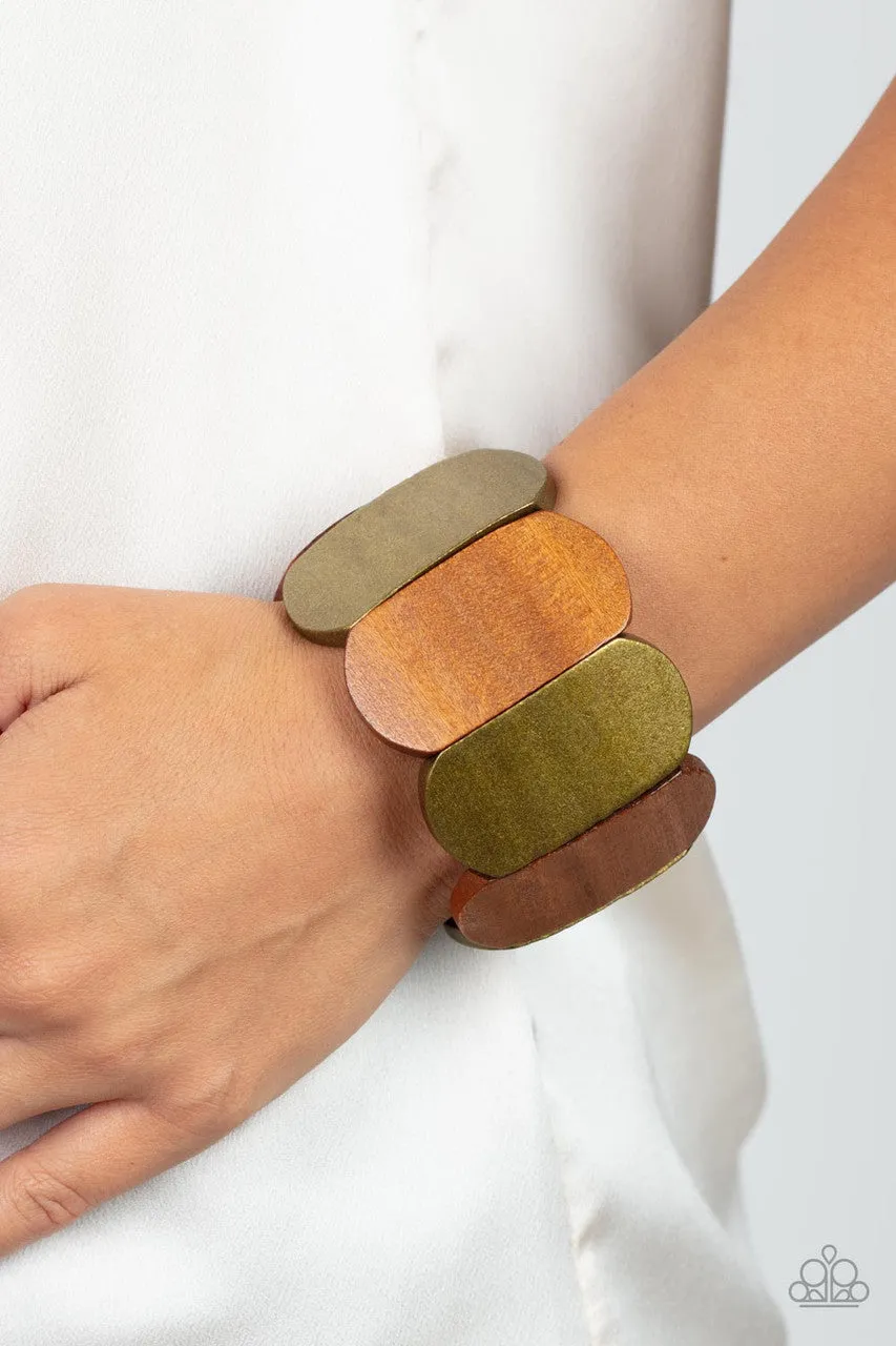 Natural Nirvana - Brass - Wooden Panel Paparazzi Stretchy Bracelet
