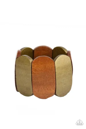 Natural Nirvana - Brass - Wooden Panel Paparazzi Stretchy Bracelet