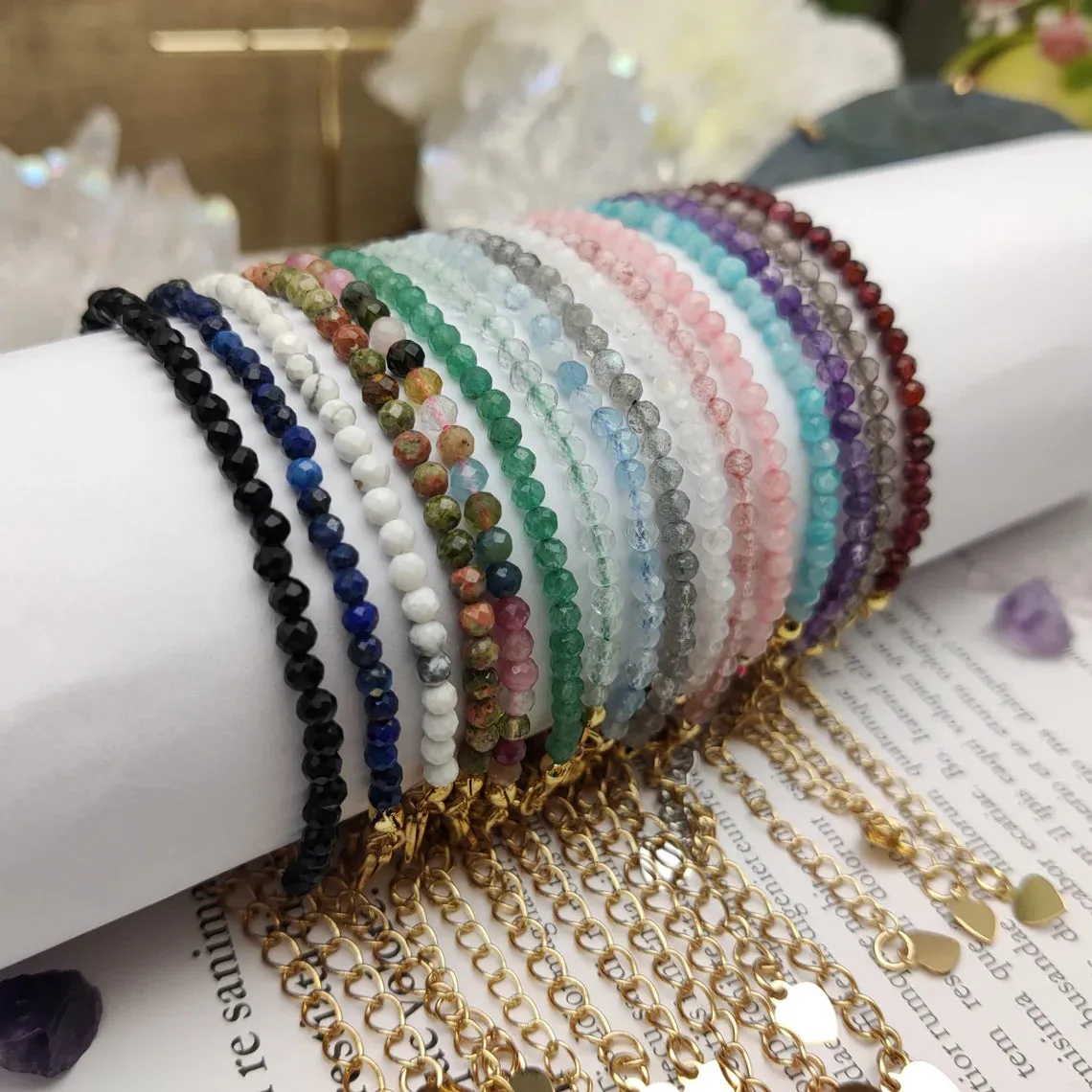 Natural Quartz/Crystals Bracelets  24k Gold Plated